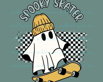 Halloween Skater Ghost PNG | Checkered skater ghost Design | Cute Fall Ghost Clipart | Halloween Digital Download for Sublimation & Printing