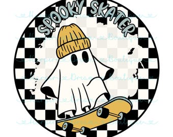 Halloween Skater Ghost PNG | Checkered skater ghost Design | Cute Fall Ghost Clipart | Halloween Digital Download for Sublimation & Printing