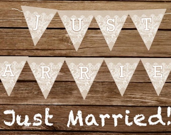 Just Married (Burlap and lace wedding) - Print At Home Wedding Banner