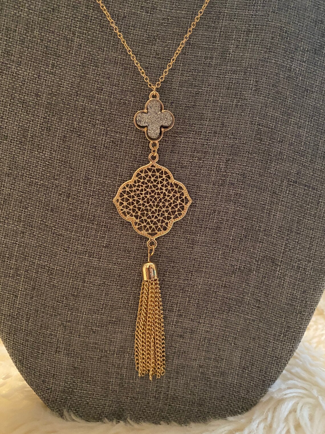 Long Clover Necklace and Earring Set Charm Necklace Gold | Etsy