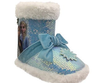 Disney Frozen Toddler Girls Blue Sequin Plush Slipper Boots House Shoes Size 7//8