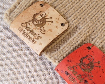 Center fold labels, labels for crochet, vegan cork leather labels, labels for knitting, labels for handmade items, clothing labels, 25 pc