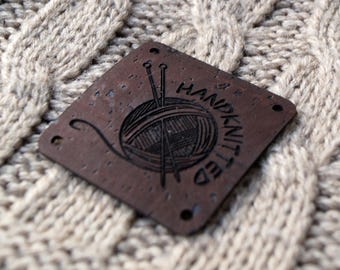 Custom logo labels for knitted and crocheted products, clothing labels, vegan leather labels, unique cork leather labels, engraved, 25 pc