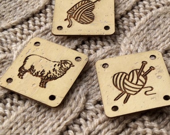 Product labels, vegan cork leather labels, custom clothing labels, leather tags, knitting labels, crochet labels, set of 25 pc