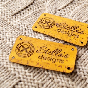 Vegan labels, knitting labels, cork leather labels, custom clothing tags, personalized labels for handmade items, logo labels, set of 25 pc