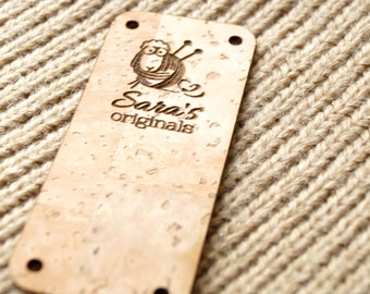 Product tags, vegan labels, cork leather labels, labels for handmade items, knitting labels, labels for crochet, personalized, set of 25