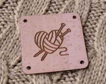Knitting labels, custom product tags, clothing labels, vegan leather labels, cork leather labels, labels for handmade items, set of 25 pc