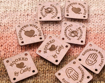 Product logo labels, vegan cork leather labels, custom clothing labels, leather tags, knitting labels, crochet labels, set of 25 pc