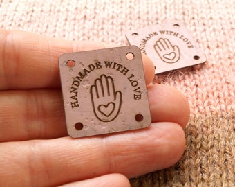 Personalized sew on labels, custom clothing labels, cork leather labels, product branding logo labels, knitting labels, bandana labels, 25