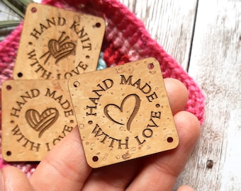 Cork labels - personalized vegan cork leather tags for handmade items - custom clothing labels - leather tags for crochet and knitting - 25
