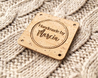 Custom clothing labels, leather labels, crochet labels, vegan cork leather labels, knitting labels, personalized with your text or logo