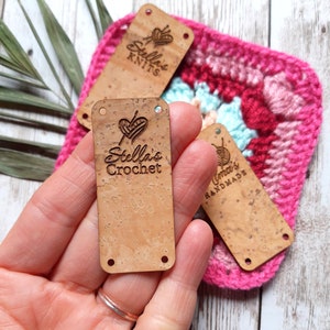 Eco friendly vegan cork leather labels for handmade products, personalized with your text image logo, set of 25 pc