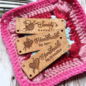 Cork leather labels, personalized tags for handmade products, custom clothing labels, tags for knitting, labels for crochet, sewing tags