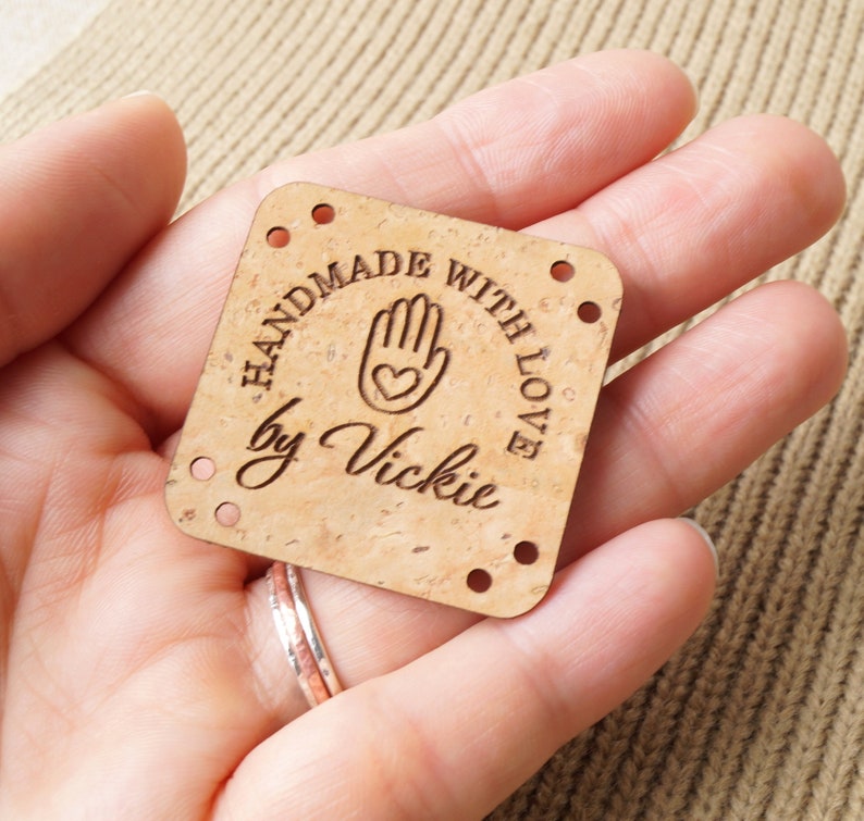 Labels for handmade items set of 25 pc custom clothing labels kntting labels cork leather tags for handmade items cork labels