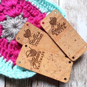 Foldable labels, leather tags, custom clothing labels, center fold labels, vegan cork leather labels, knitting labels, set of 25 pc