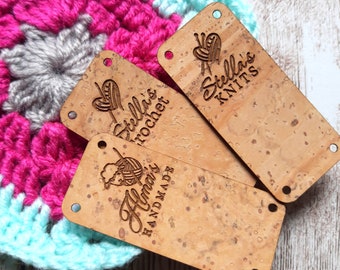 Foldable labels, leather tags, custom clothing labels, center fold labels, vegan cork leather labels, knitting labels, set of 25 pc
