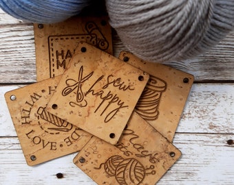 Clothing labels, knitting labels, vegan cork leather labels, leather labels, custom logo labels, crochet labels, leather tags, set of 25 pc