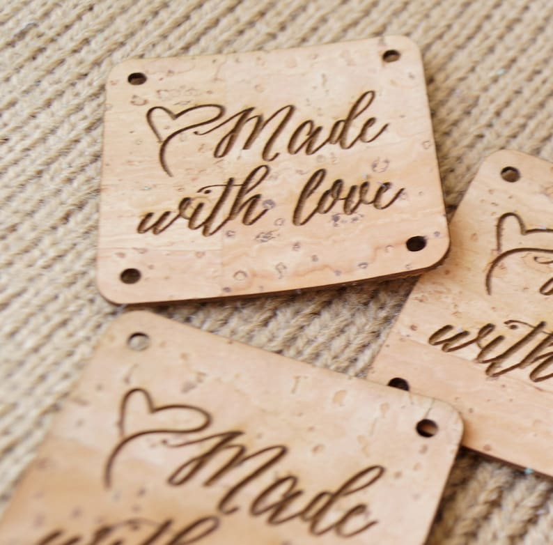 Labels for handmade items set of 25 pc custom clothing labels kntting labels cork leather tags for handmade items cork labels