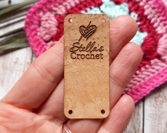 Personalized foldable labels, cork leather labels, custom clothing labels, leather tags, crochet labels, knitting tags, vegan labels, 25 pc