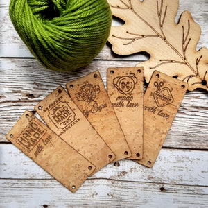 Cork labels, knitting and crochet labels, tags for handmade items, personalized product labels, custom clothing labels, set of 25 pc