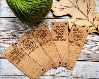 Cork labels, knitting and crochet labels, tags for handmade items, personalized product labels, custom clothing labels, set of 25 pc
