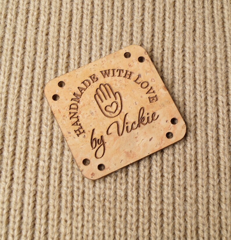 Labels for handmade items set of 25 pc custom clothing labels kntting labels cork leather tags for handmade items cork labels