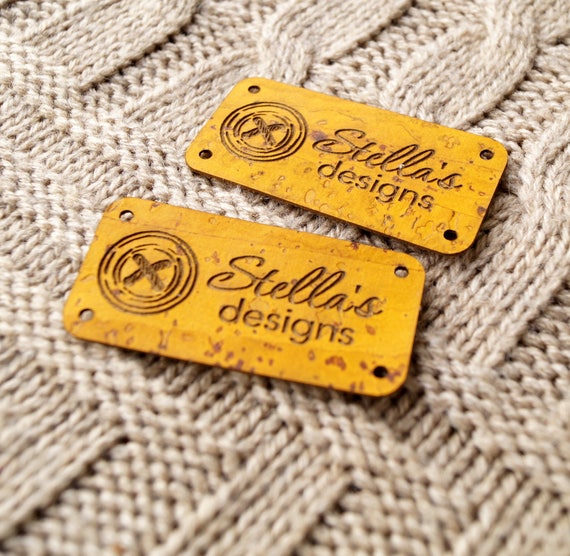 Vegan Labels, Knitting Labels, Cork Leather Labels, Custom Clothing Tags, Personalized  Labels for Handmade Items, Logo Labels, Set of 25 Pc 