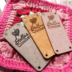 Foldable cork leather labels, leather tags, vegan eco friendly labels for handmade items, knitting tags, sew on labels, crochet labels, 25pc