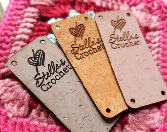 Foldable cork leather labels, leather tags, vegan eco friendly labels for handmade items, knitting tags, sew on labels, crochet labels, 25pc