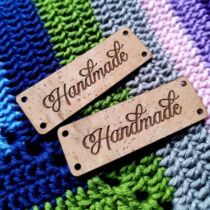 Labels for handmade products, leather tags, custom clothing labels, vegan cork leather labels, knitting labels, crochet tags, set of 25 pc