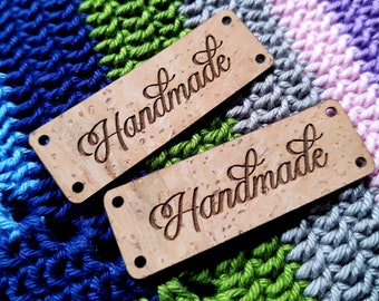 Labels for handmade products, leather tags, custom clothing labels, vegan cork leather labels, knitting labels, crochet tags, set of 25 pc