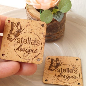Labels for handmade items, cork leather tags, personalized labels, knitting labels, crochet labels, sewing tags, set of 25 pc