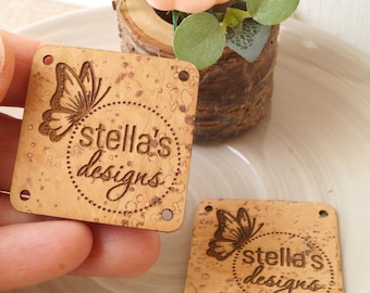 Labels for handmade items, cork leather tags, personalized labels, knitting labels, crochet labels, sewing tags, set of 25 pc
