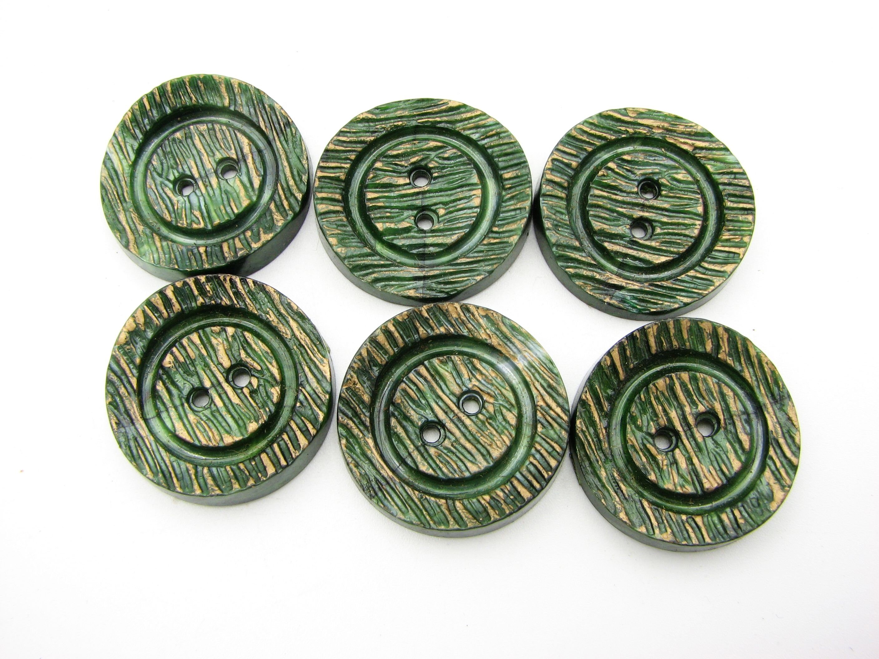 Vintage green buttons with golden stripes 27 mm 1 Etsy