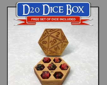 D20 Dice Box made of Cherry Hard Wood Dice Box Bag