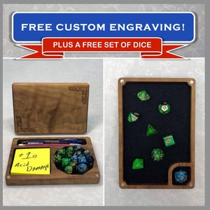 Personalized Walnut Dice Box with Rolling Tray Lid: DnD RPG Gift