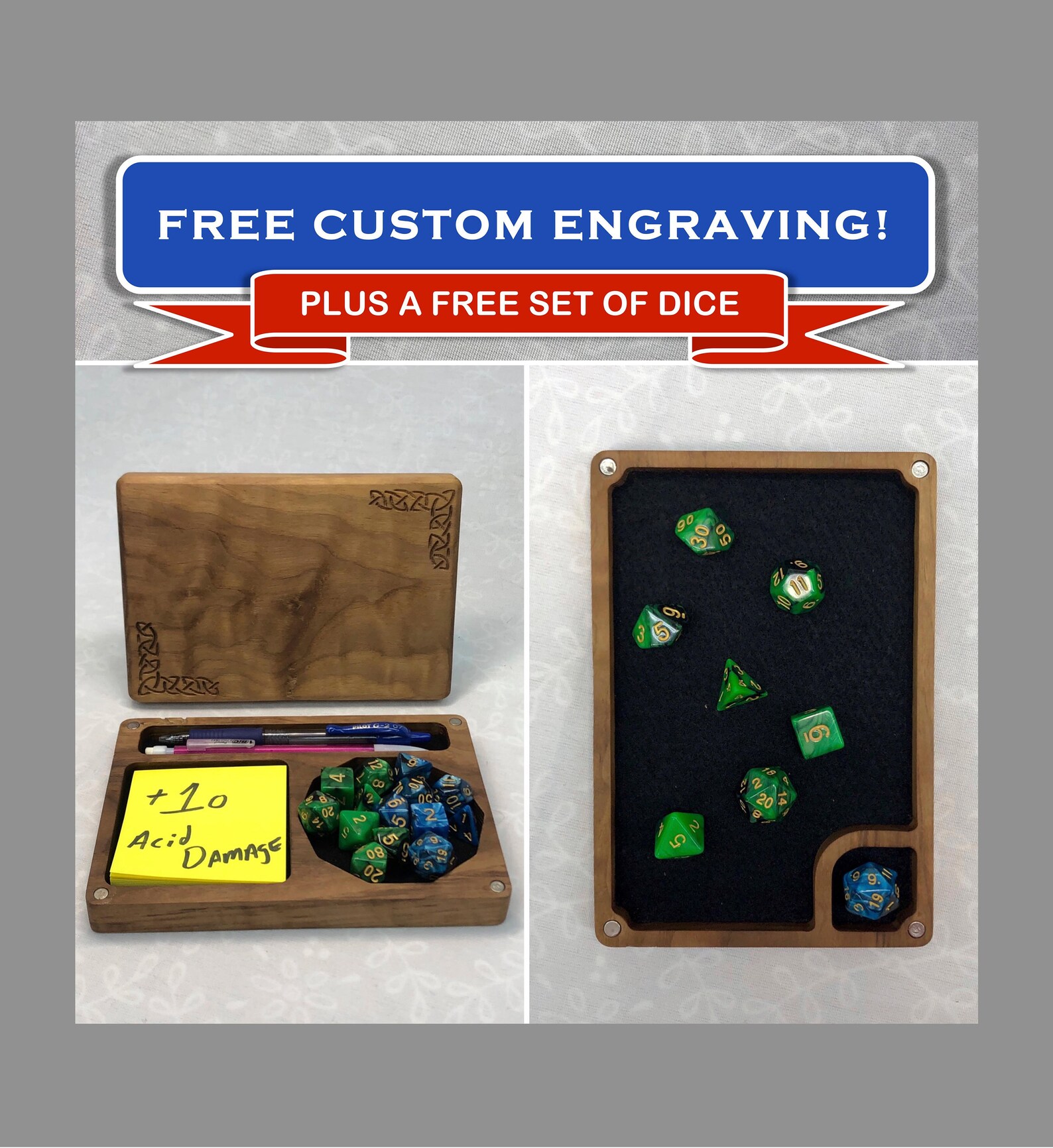 Walnut Hard Wood Dice Box With Dice Rolling Tray Lid Etsy