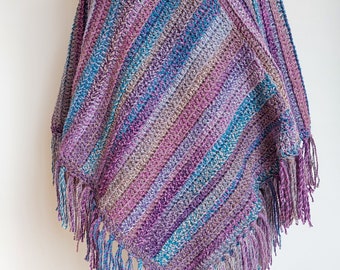 Poncho in Various shades of Lilac with Blue and Grey