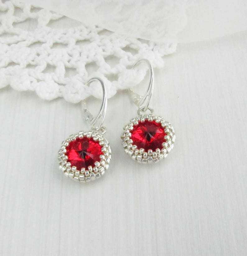 Red earrings 925 sterling silver backsDangle earringsCircle | Etsy