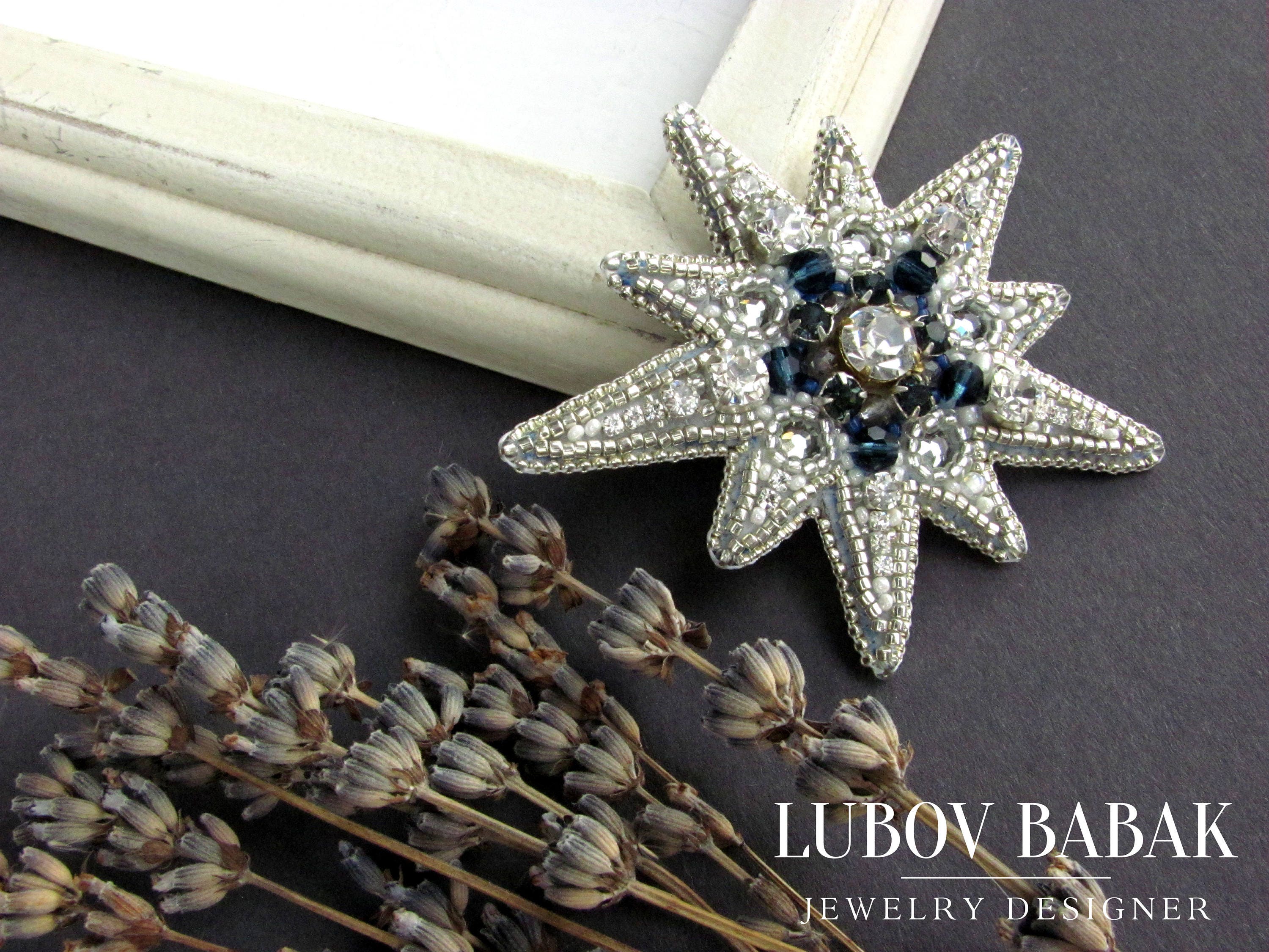 Silver star brooch Statement beaded brooch Boho jewelry Etsy