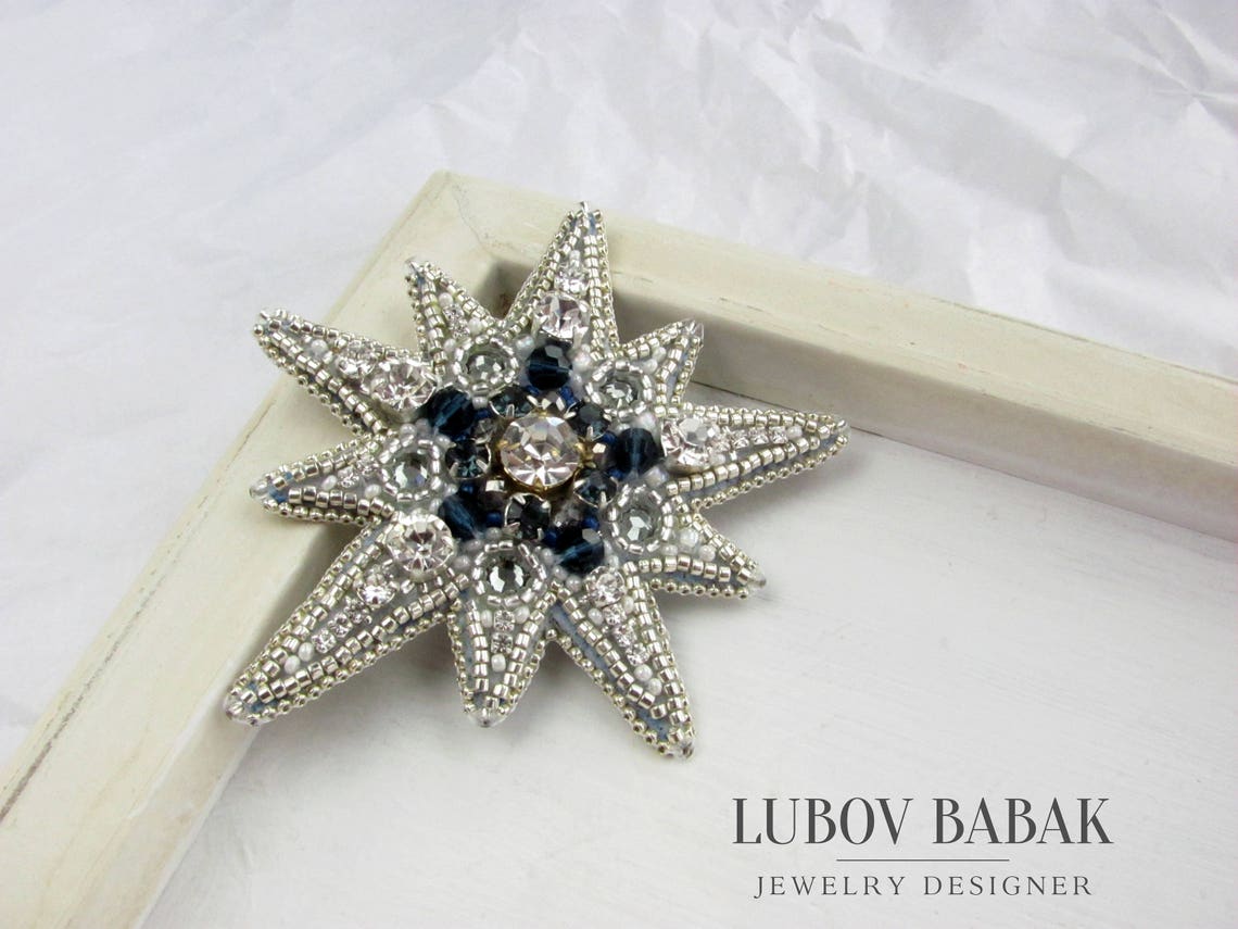 Silver star brooch Statement beaded brooch Boho jewelry Etsy
