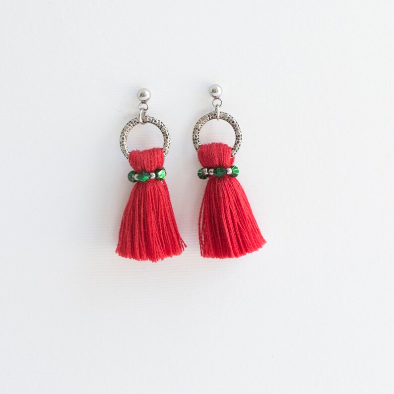 Red tassel earrings/Little red tassel earring/ Medium Etsy