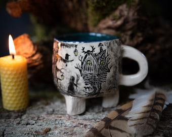 Baba Yaga hut ceramic mug. Magic forest mug. Pottery