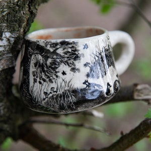 Forest stories ceramic cup, Fox family in forest. Pottery. image 4