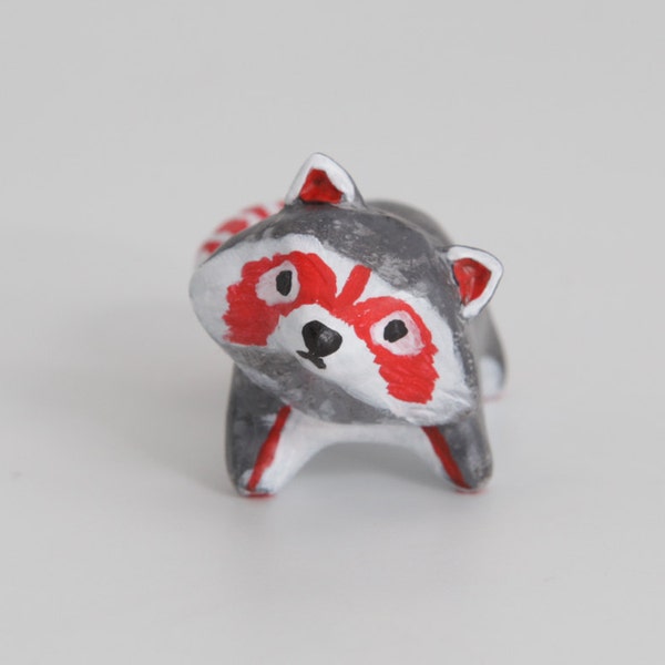 Cute raccoon animal totem - Polymer clay animal OOAK figurine, talisman