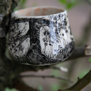 Forest stories ceramic cup, Fox family in forest. Pottery. image 5