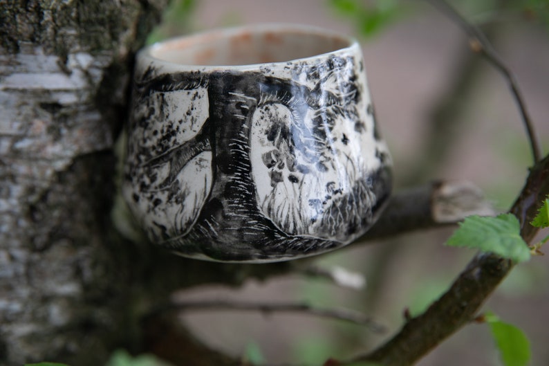 Forest stories ceramic cup, Fox family in forest. Pottery. image 5