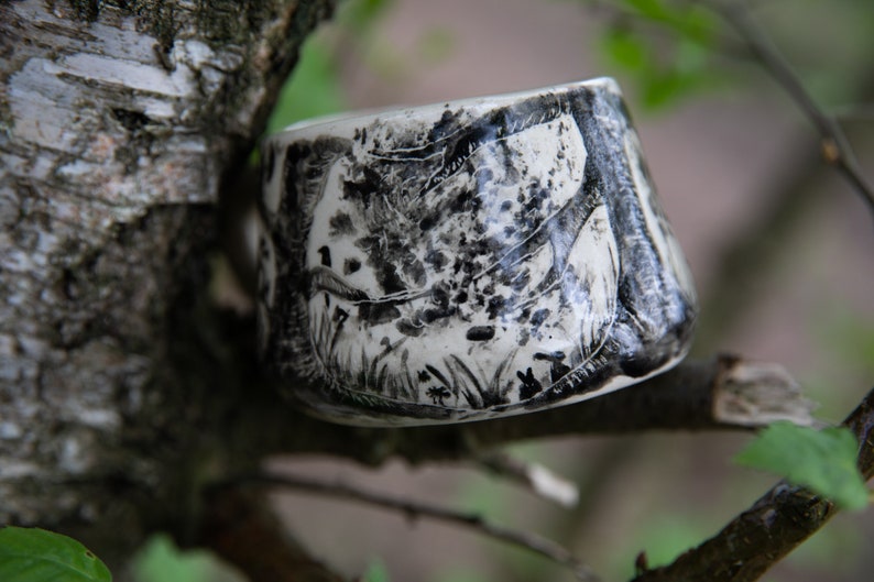 Forest stories ceramic cup, Fox family in forest. Pottery. image 6