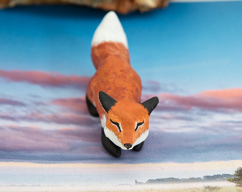Red fox animal totem Polymer clay animal OOAK figurine Etsy