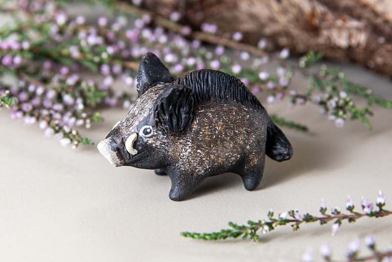 Boar animal totem Polymer clay animal OOAK figurine, talisman, amulet, sculpture, swine, pig image 2